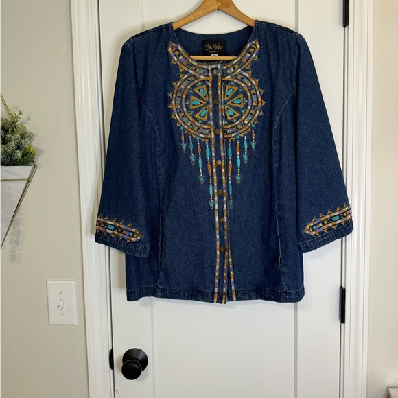 Bob Mackie Wearable Art Denim Jacket with Embroidery Detail - Picture 1 of 6